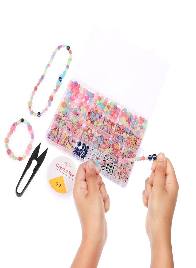ambitieux DIY Bracelet Making Kit - 800 + pcs 24 Colorful Beads, 10m Elastic Thread, Jute Bag, and Cutter - Gift for Girls Birthdays (Multicolor Mix 1) - Image 5